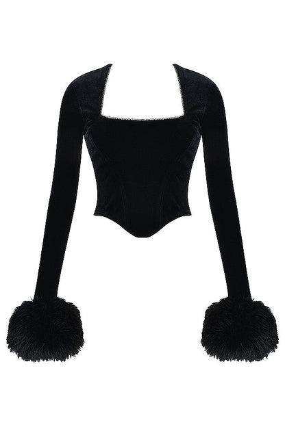 Christa | Fluwelen Top met Faux Fur Manchetten - Fashion Lab