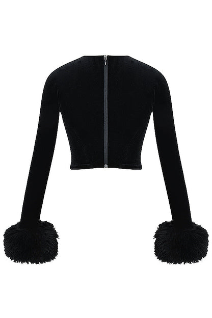 Christa | Fluwelen Top met Faux Fur Manchetten - Fashion Lab