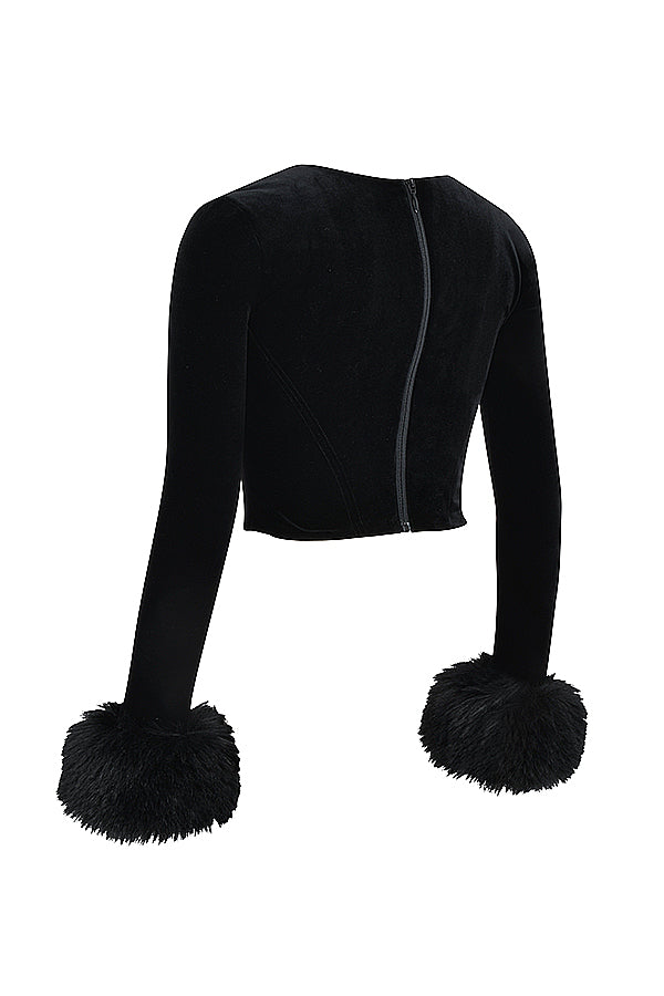 Christa | Fluwelen Top met Faux Fur Manchetten - Fashion Lab
