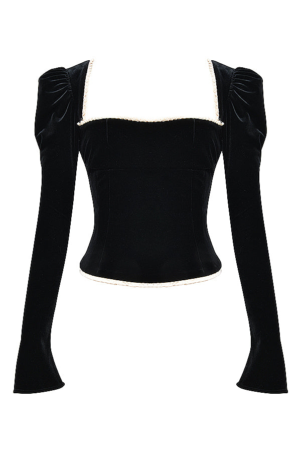 Rosita | Fluwelen Top met Contrastbies - Fashion Lab