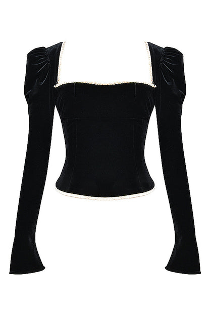 Rosita | Fluwelen Top met Contrastbies - Fashion Lab