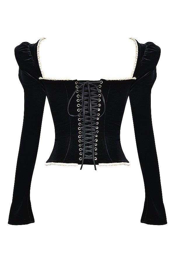 Rosita | Fluwelen Top met Contrastbies - Fashion Lab