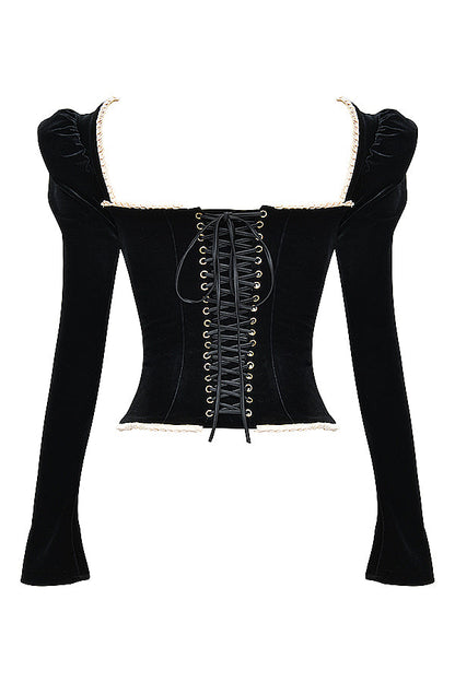 Rosita | Fluwelen Top met Contrastbies - Fashion Lab