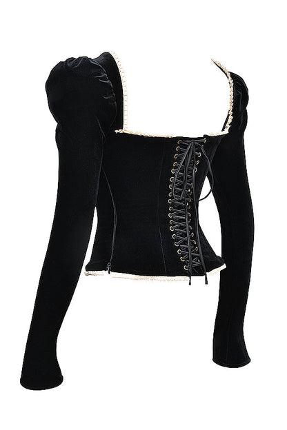 Rosita | Fluwelen Top met Contrastbies - Fashion Lab