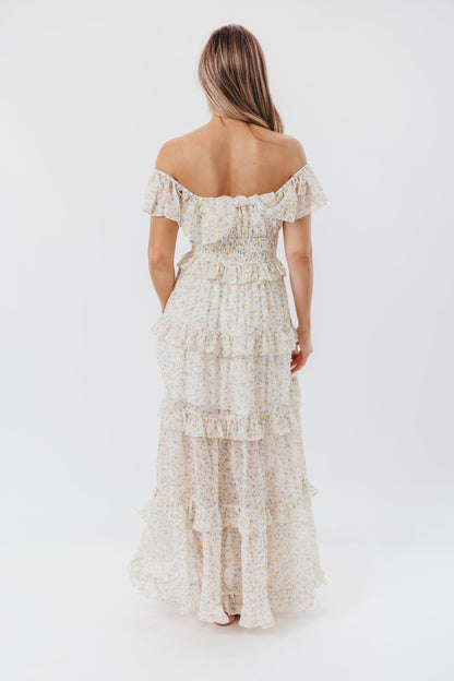 Jurk voor dames – Azra | Maxi Jurk Met Ruches In Gele Bloemenprint