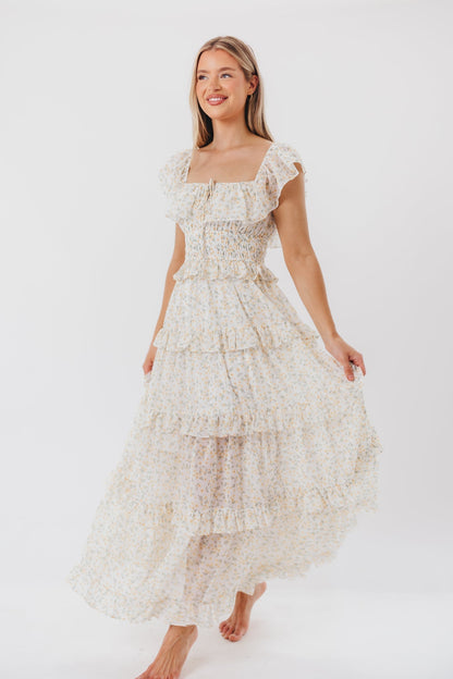 Jurk voor dames – Azra | Maxi Jurk Met Ruches In Gele Bloemenprint