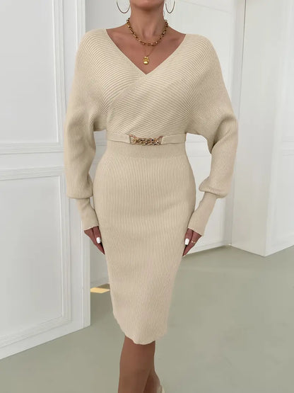 Jessica | Gebreide Midi-Jurk met Riemdetail - Fashion Lab