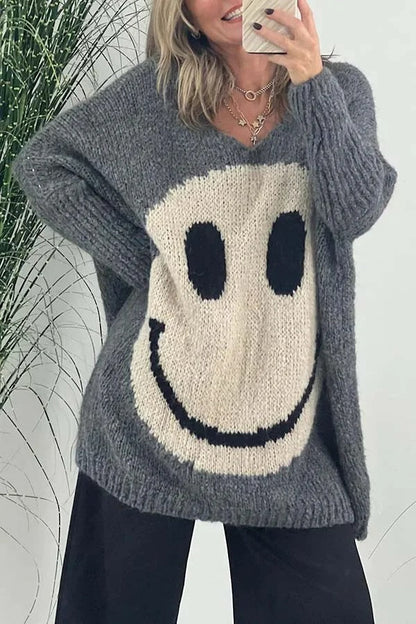 trui voor dames – Candice | Gebreide smiley trui