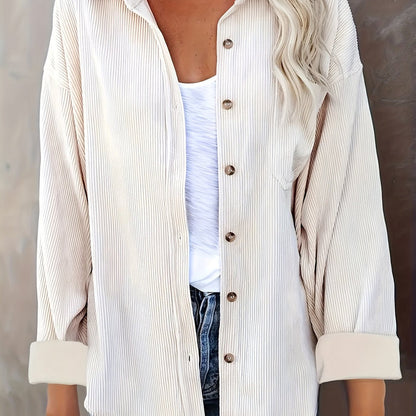 top voor dames – Danica | Dames Mosterdgele Corduroy Button-Up Shirt