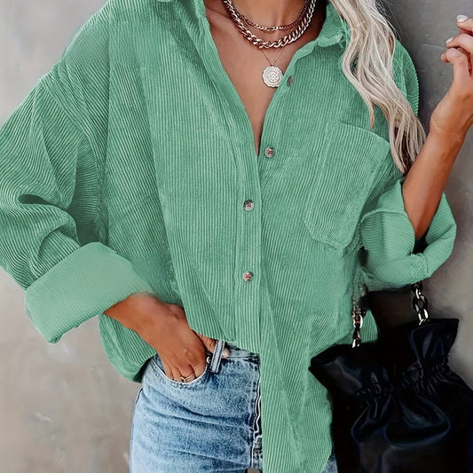top voor dames – Danica | Dames Mosterdgele Corduroy Button-Up Shirt