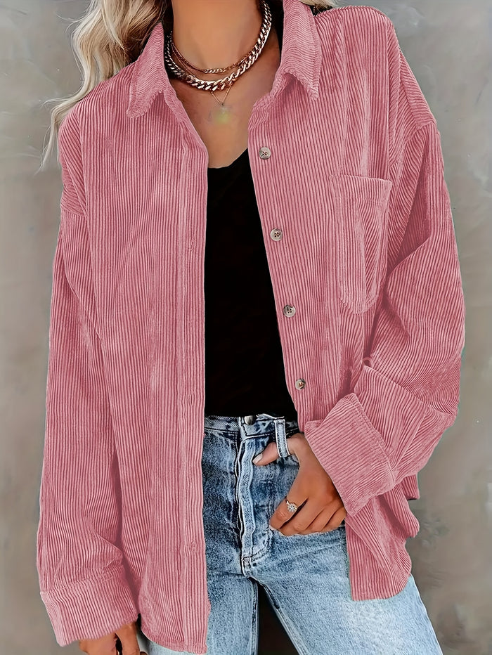 top voor dames – Danica | Dames Mosterdgele Corduroy Button-Up Shirt
