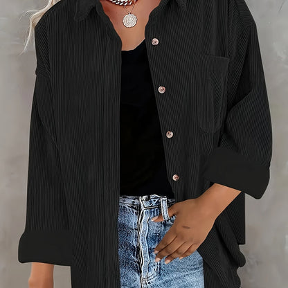 top voor dames – Danica | Dames Mosterdgele Corduroy Button-Up Shirt