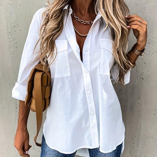 blouse voor dames – Dariela | Effen Blouse met Knopen