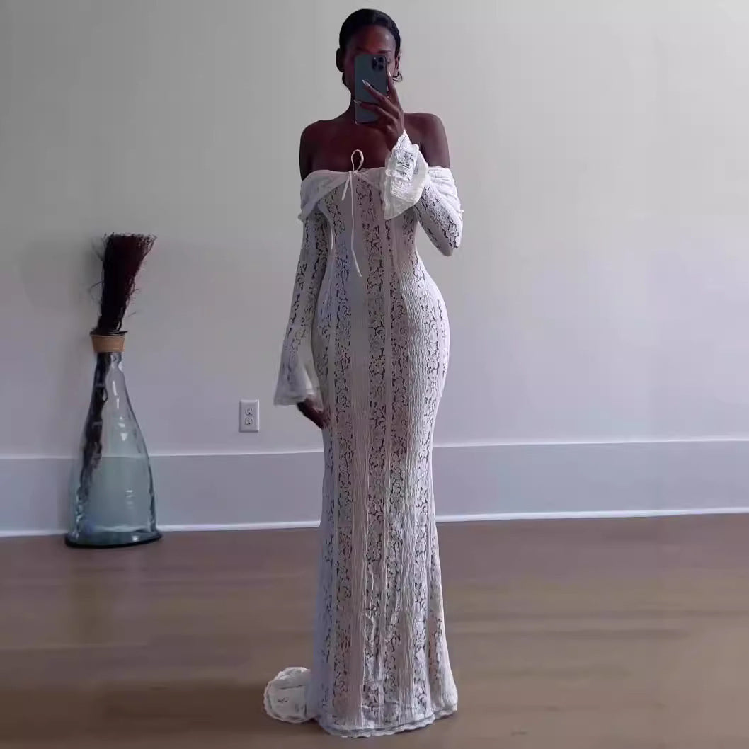 Alladitta | Lace Off Shoulder Cutout Maxi Dress - Fashion Lab