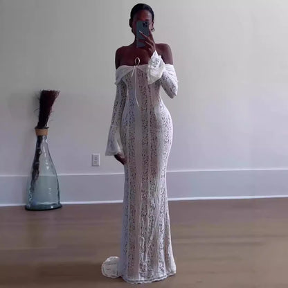 Alladitta | Lace Off Shoulder Cutout Maxi Dress - Fashion Lab