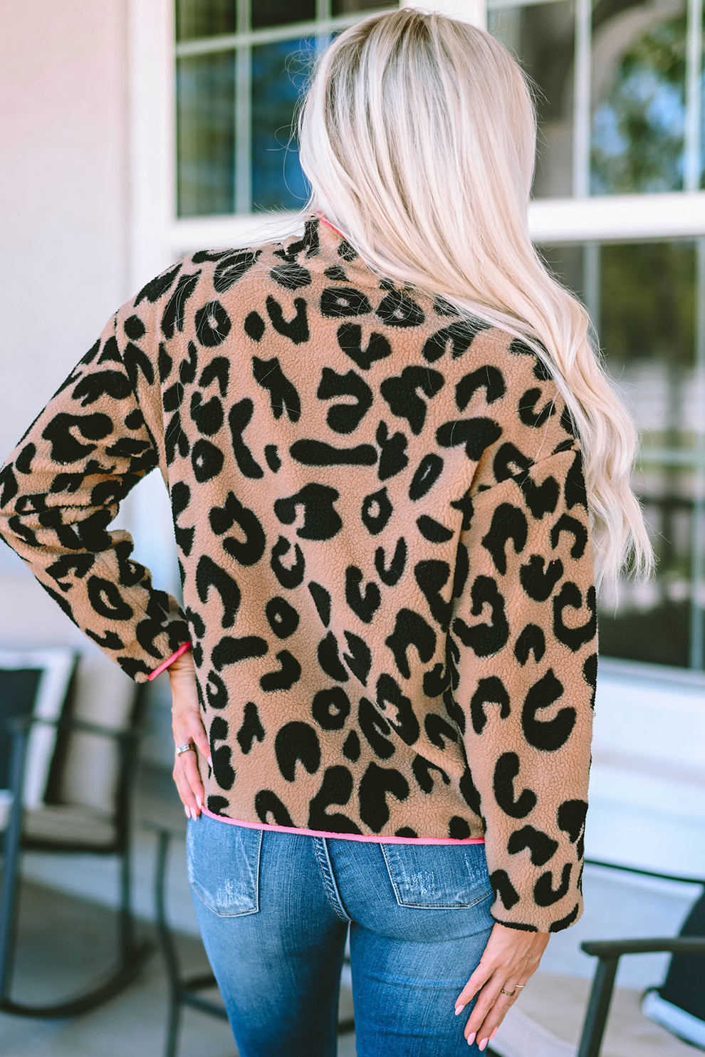jas voor dames – Edda | Leopard Colorblock Fleece Jas Met Rits