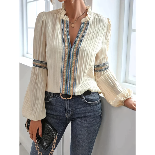 Elowen | Casual V-Hals Blouse Met Lange Mouwen - Fashion Lab