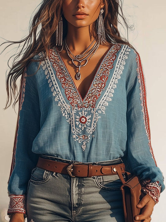 Elriz | Bohemian Geborduurd Shirt - Fashion Lab