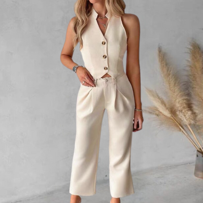 Nadine | Mouwloze Blazer Set met Wide-Leg Broek - Fashion Lab