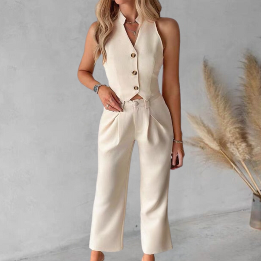Nadine | Mouwloze Blazer Set met Wide-Leg Broek - Fashion Lab