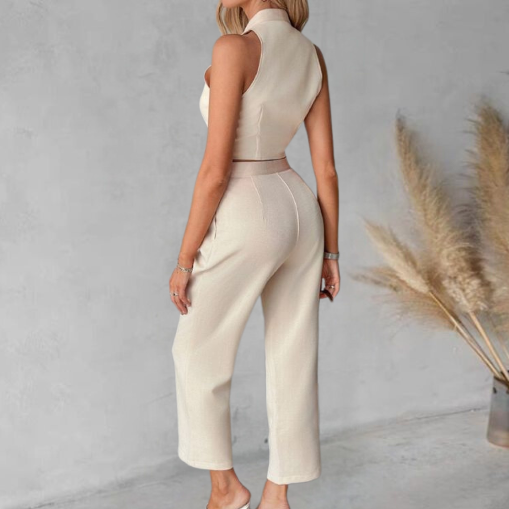 Nadine | Mouwloze Blazer Set met Wide-Leg Broek - Fashion Lab