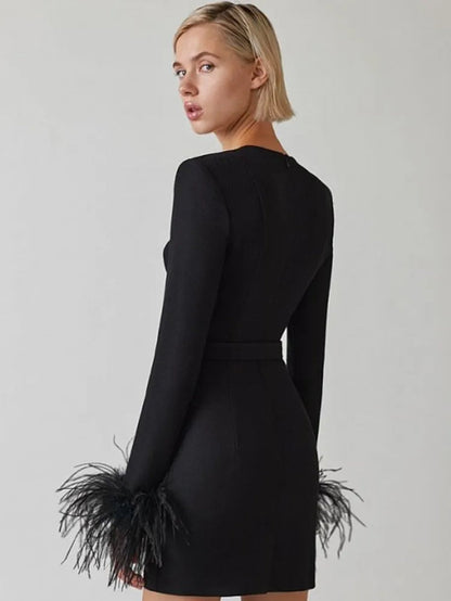 jurk voor dames – Faelina | Jurk Met Lange Mouwen En Veren