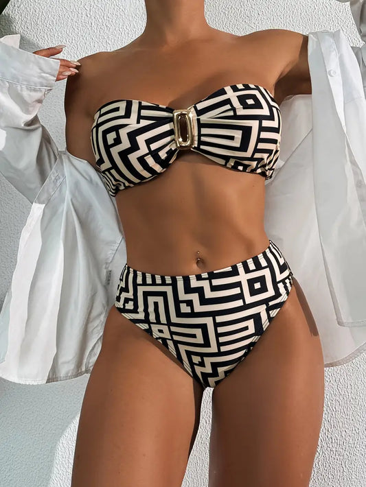 Luella | Geometrische Bandeau Bikini Set - Fashion Lab
