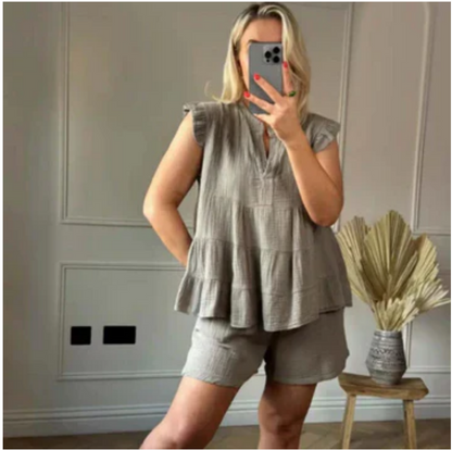 set voor dames – Harlow | Korte Broek En Top Met Volants