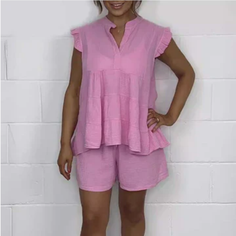 set voor dames – Harlow | Korte Broek En Top Met Volants