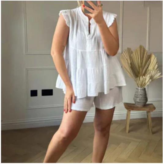 set voor dames – Harlow | Korte Broek En Top Met Volants