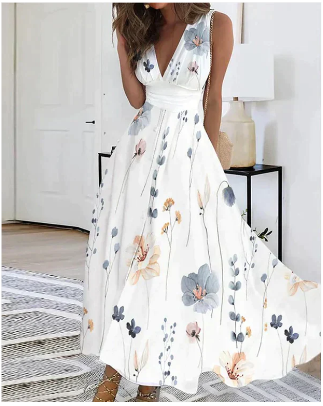 jurk voor dames – Hattie | Stijlvolle Witte Bloemenjurk