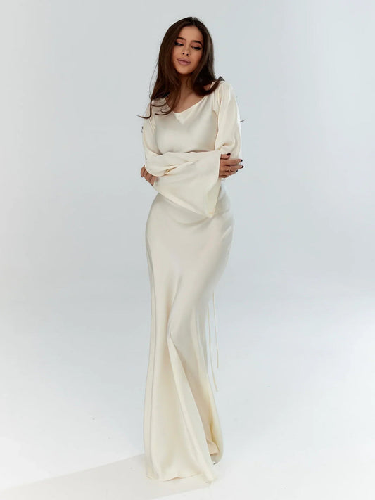 Hera | Nette effen jurk lange mouwen - Fashion Lab