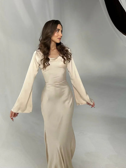 Hera | Nette effen jurk lange mouwen - Fashion Lab