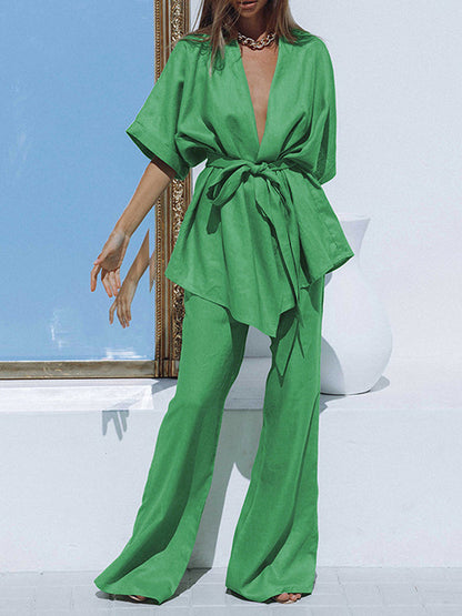 sets voor dames – Jianna | Oversized Linnen Tweedelige Broek Set
