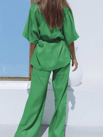 sets voor dames – Jianna | Oversized Linnen Tweedelige Broek Set