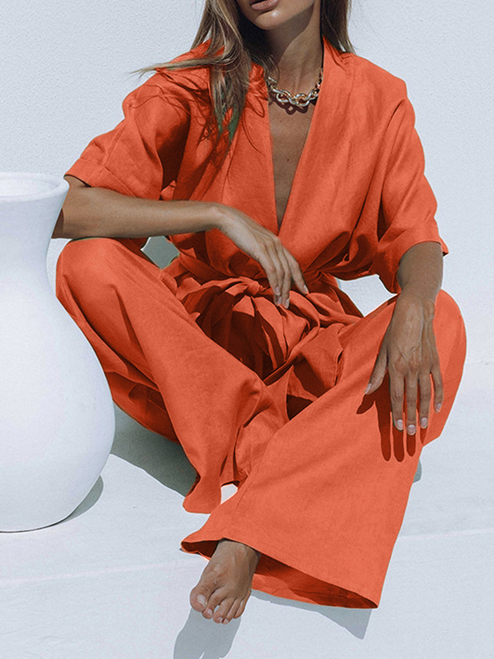 sets voor dames – Jianna | Oversized Linnen Tweedelige Broek Set