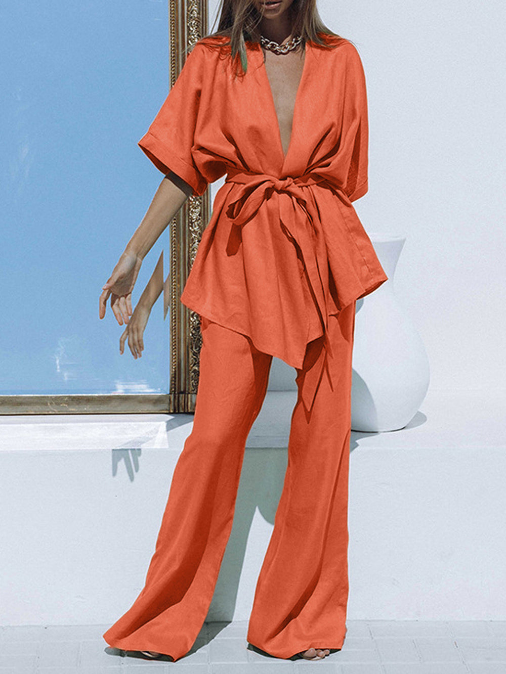 sets voor dames – Jianna | Oversized Linnen Tweedelige Broek Set