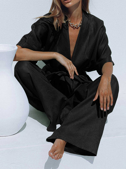 sets voor dames – Jianna | Oversized Linnen Tweedelige Broek Set