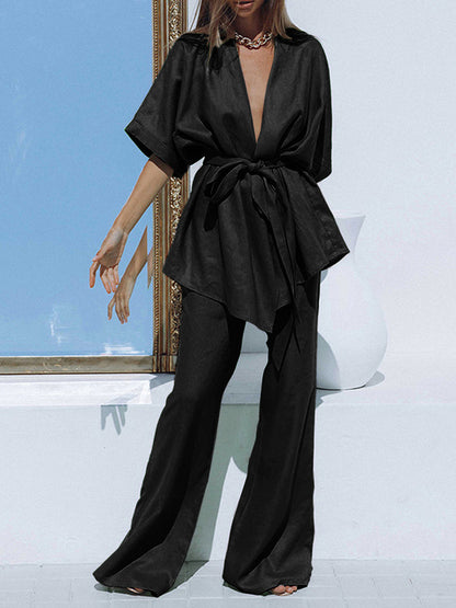 sets voor dames – Jianna | Oversized Linnen Tweedelige Broek Set