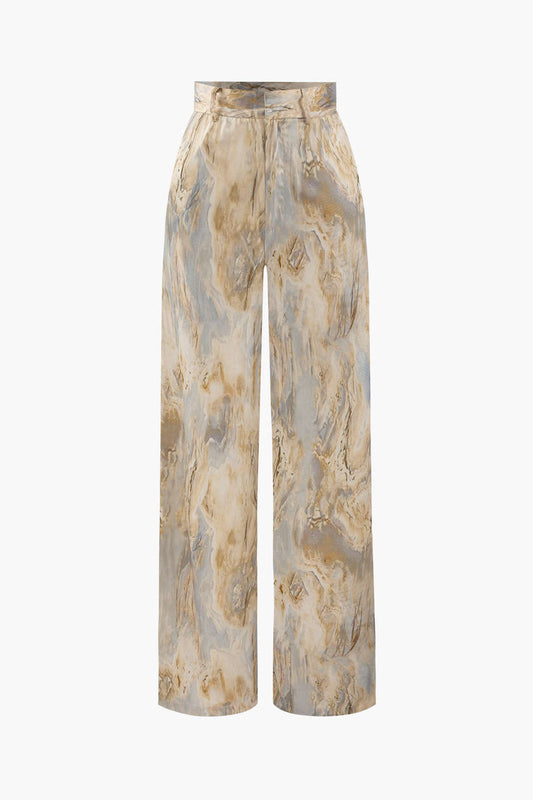 broek voor dames – Jossara | Marmerprint Hoge Taille Lange Broek