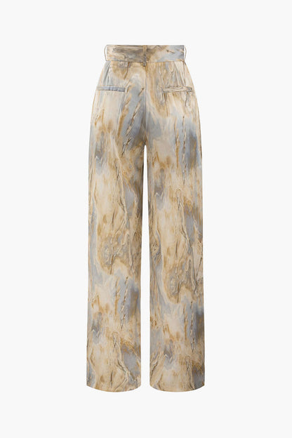 broek voor dames – Jossara | Marmerprint Hoge Taille Lange Broek