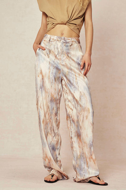 broek voor dames – Jossara | Marmerprint Hoge Taille Lange Broek