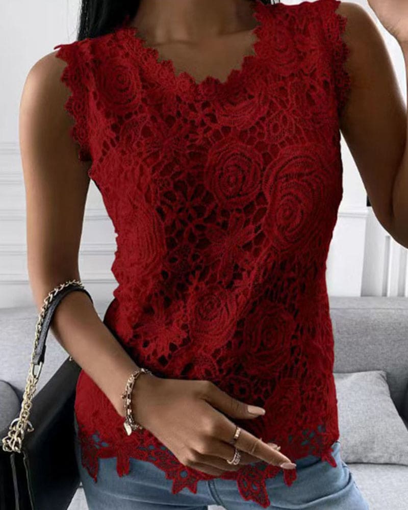 Julie | Kanten Mouwloze Blouse - Fashion Lab