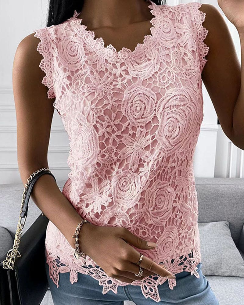 Julie | Kanten Mouwloze Blouse - Fashion Lab