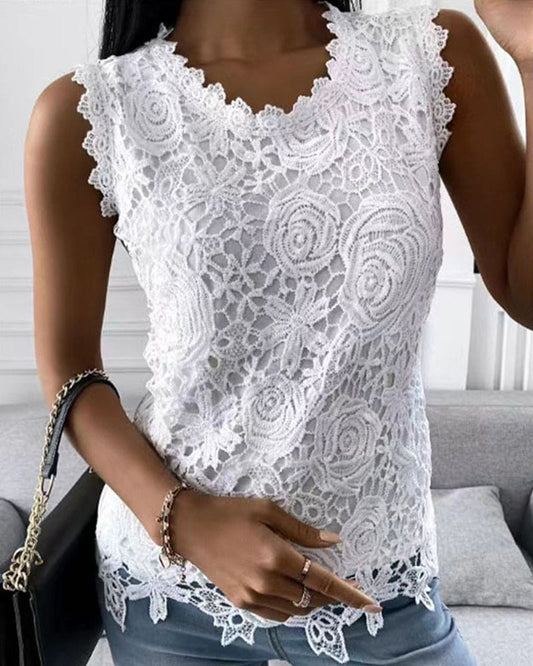 Julie | Kanten Mouwloze Blouse - Fashion Lab