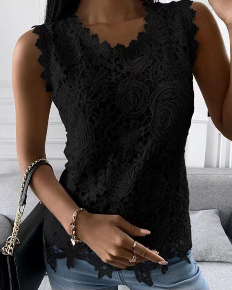 Julie | Kanten Mouwloze Blouse - Fashion Lab