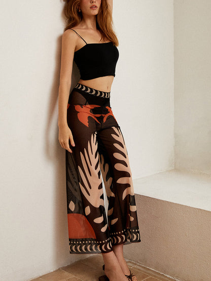 broek voor dames – Karina | Vogelprint Transparante Mesh Broek