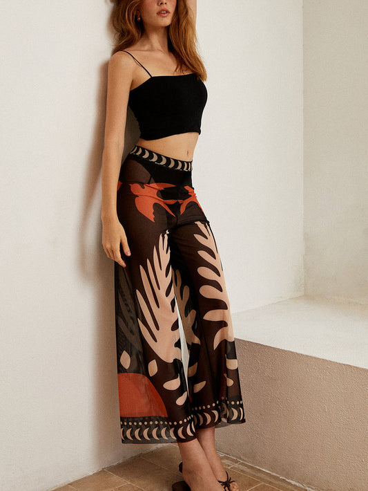 broek voor dames – Karina | Vogelprint Transparante Mesh Broek