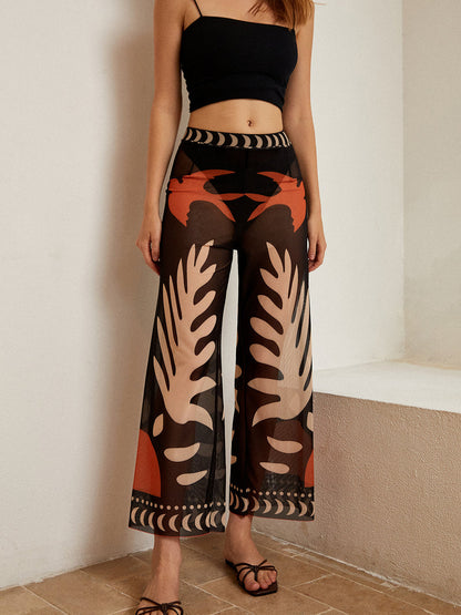 broek voor dames – Karina | Vogelprint Transparante Mesh Broek