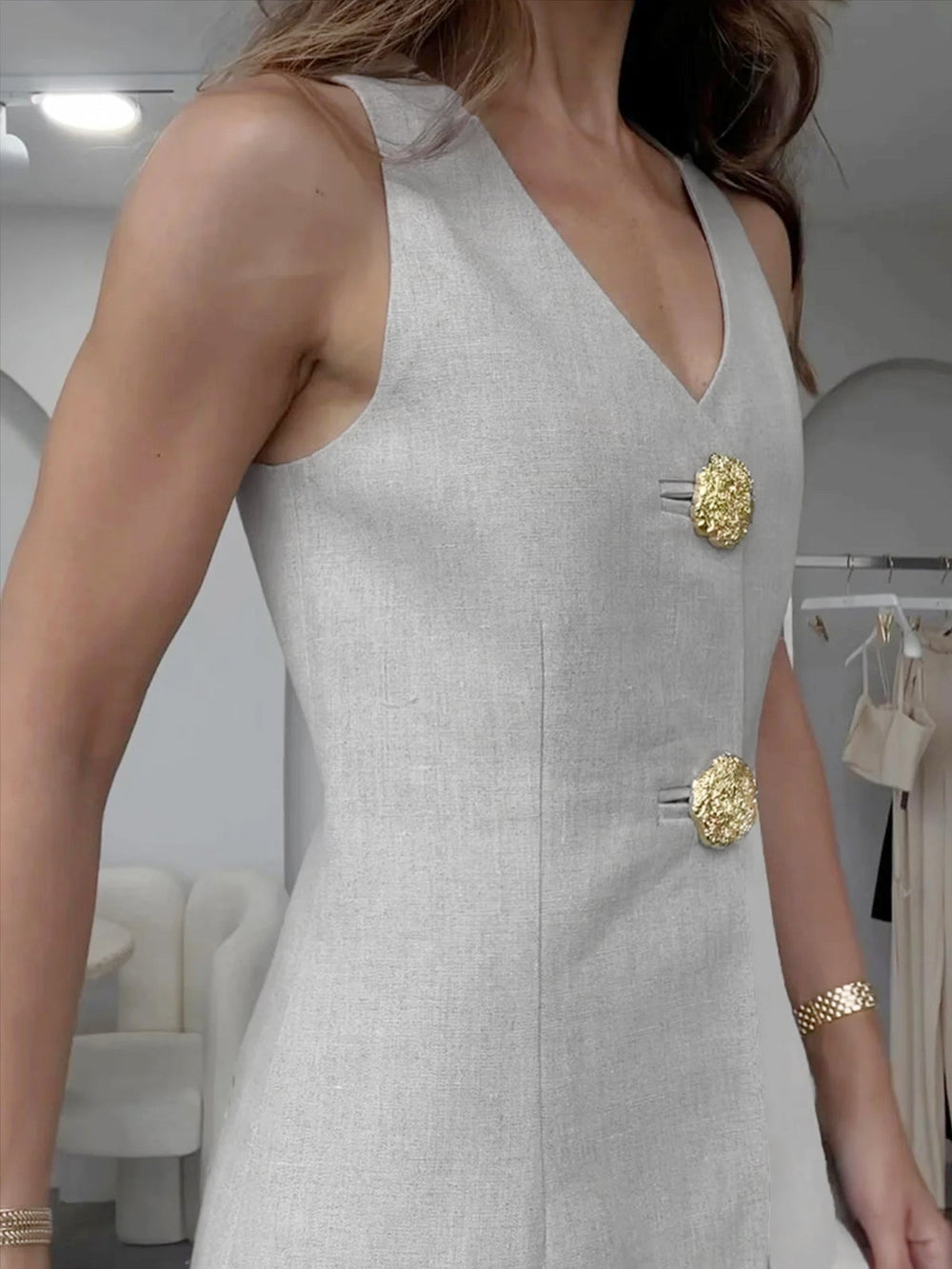 Kerina | Button Split Mouwloze Set - Fashion Lab